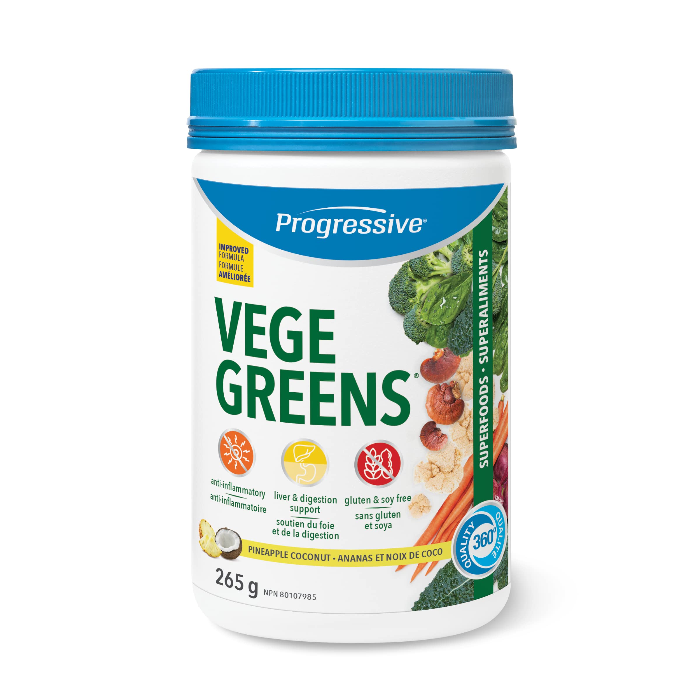 Progressive Vegegreens Pineapple Coconut Flavour 265 g, Anti-Inflammatory plus Liver & Digestion Support