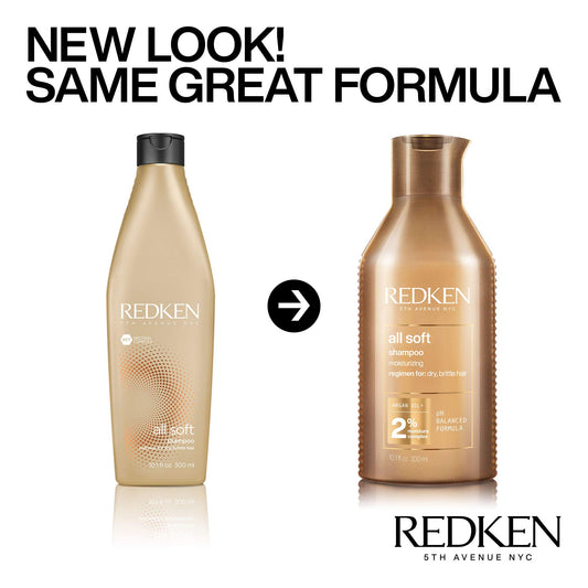 Redken Shampoo, All Soft Shampoo For Dry/Brittle Hair, Shampoo Provides Intense Softness and Shine, Nourishing Shampoo, For All Hair Types, With Argan Oil, 300 ML