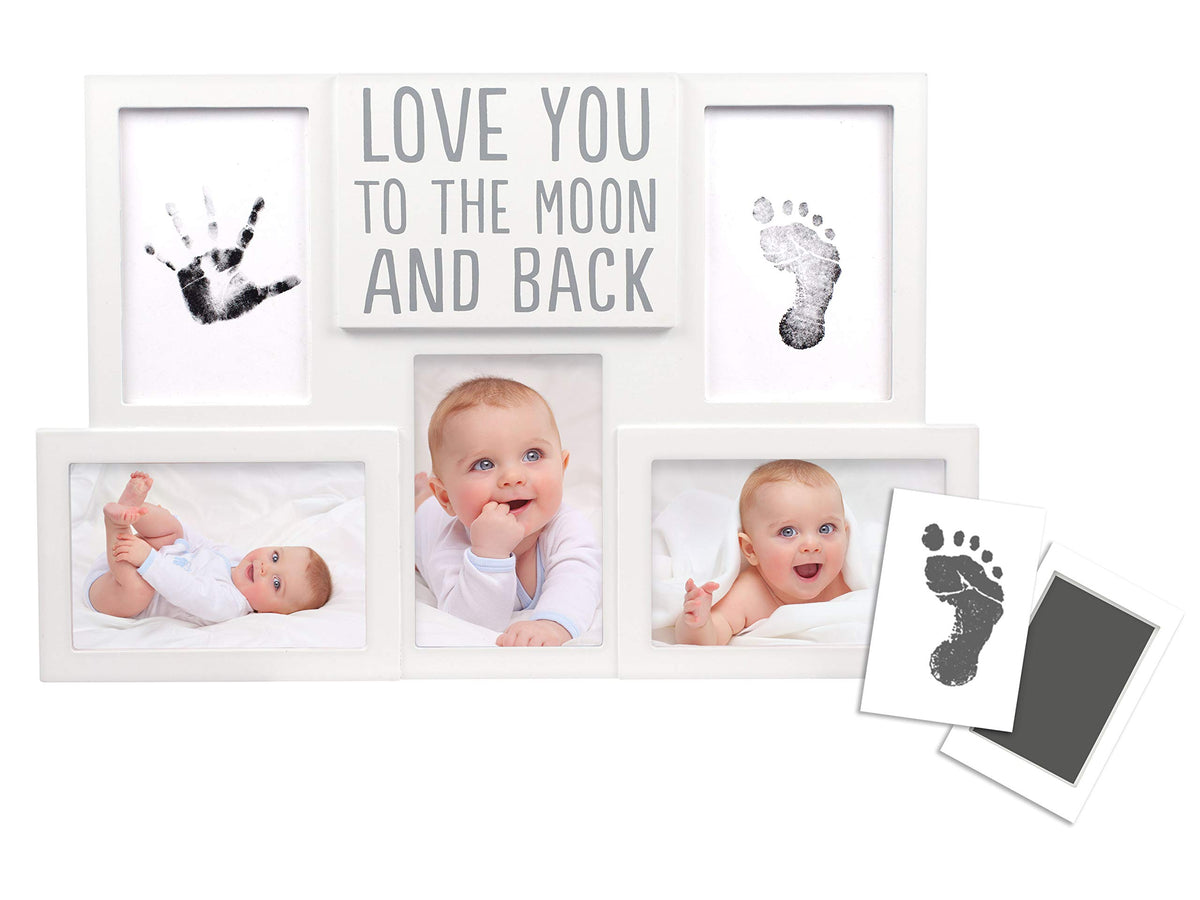 Pearhead Love You to The Moon & Back Babyprints Photo Collage Frame, Baby Shower, Baby Gifts, White