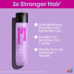 Matrix Hair Shampoo, Unbreak My Blonde Strengthening Shampoo, Repairs and Adds Softness and Shine, For Damaged, Lightened and Over Processed Hair, Sulfate-Free, 300ml (Packaging May Vary)