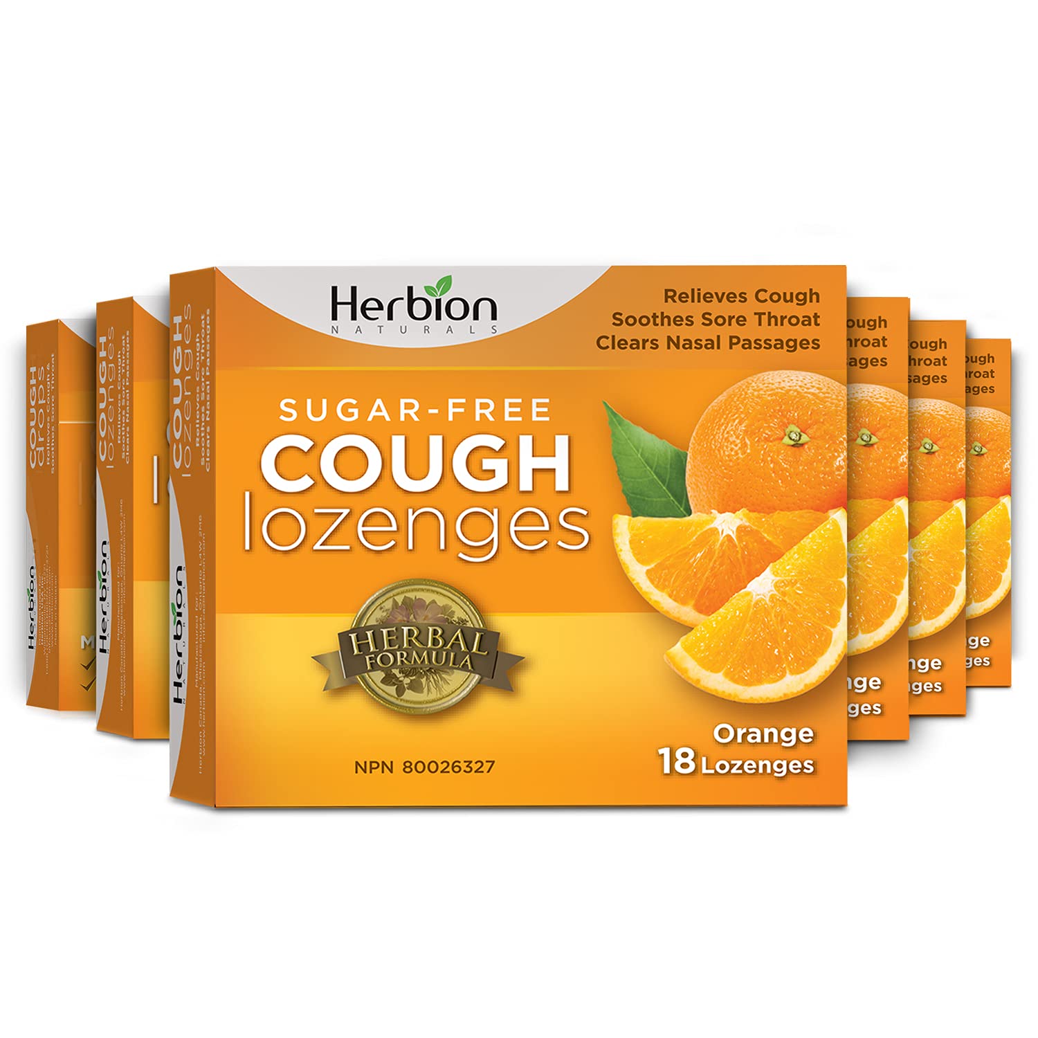 Herbion Naturals Sugar-Free Cough Lozenges with Natural Orange Flavour, Relieves Cough, Clears Nasal Congestion, Soothes Sore Throat, For Adults and Children 12 years and above, (Pack of 6), 108 Count