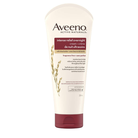 Aveeno Intense Relief Overnight Cream - Shea Butter, Colloidal Oatmeal - Dry Skin Lotion- Fragrance Free, 208 mL