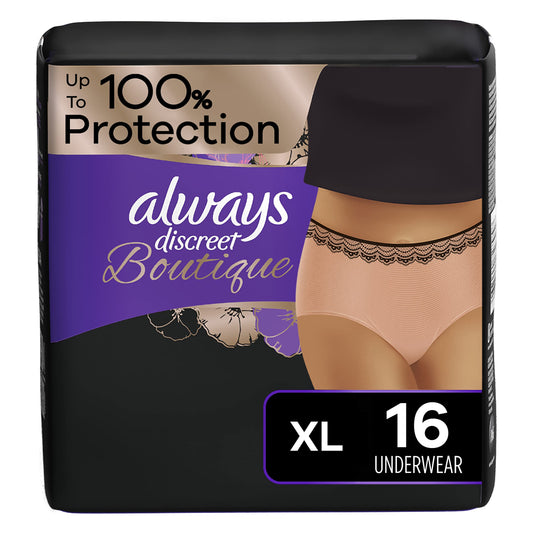 Always Discreet Boutique, Incontinence & Postpartum Underwear For Women, Maximum Protection, X-Large, 16 Count