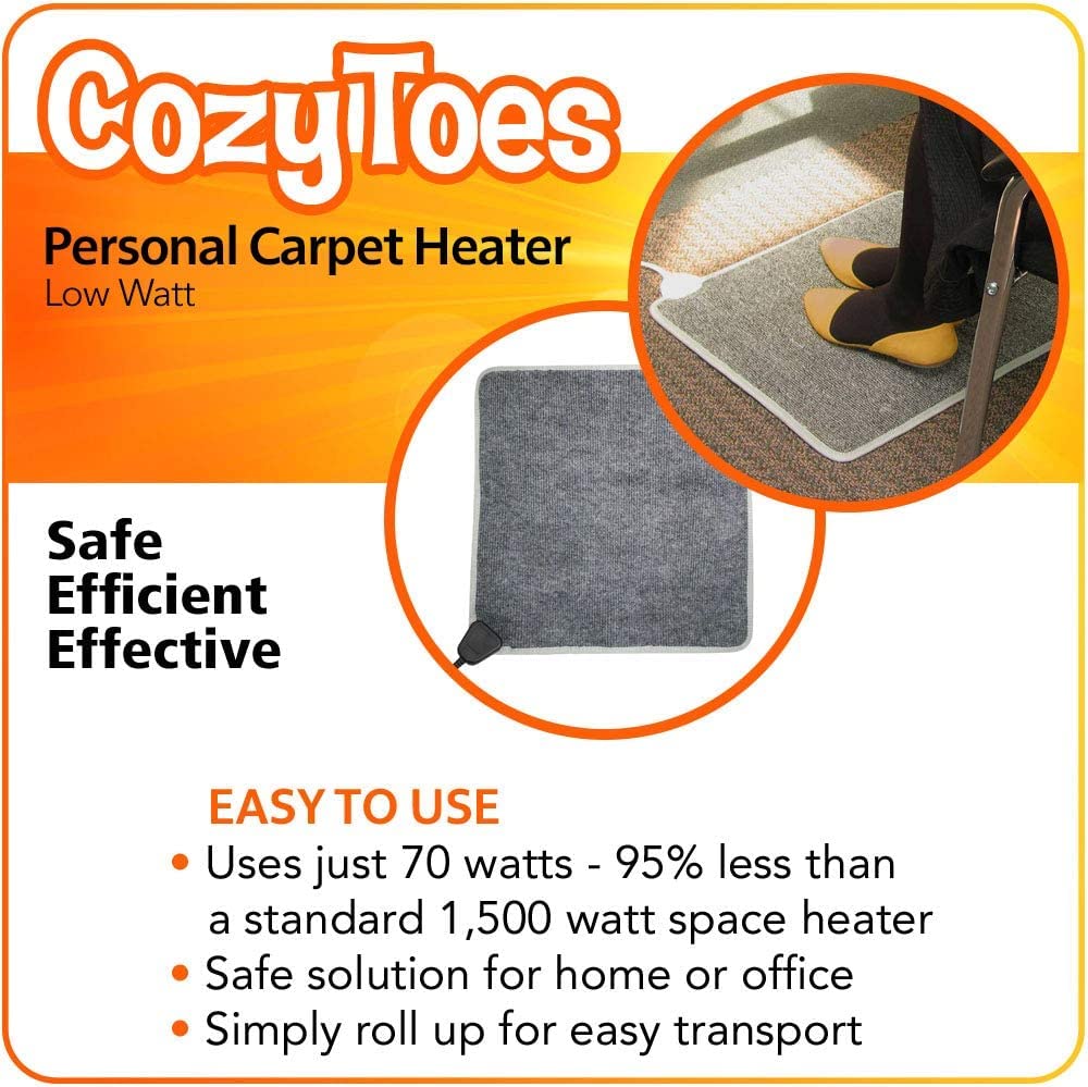 Cozy Products CT Cozy Toes Carpeted Foot Warming Space Heater Under Desks Warms Cold Feet