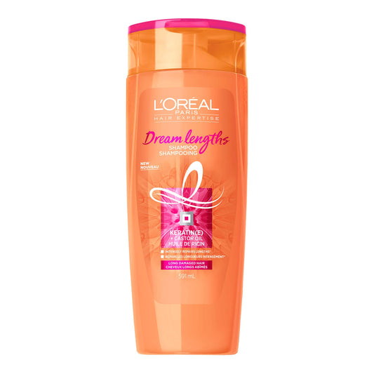 L'Oreal Paris Hair Expertise Dream Lengths Shampoo with Keratin and Castor Oil for Damaged Hair, 591 ml