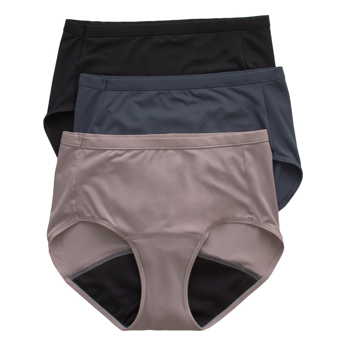 Hanes Comfort, Period. Women's Brief Period Underwear, Light Leaks, Black,  3-Pack