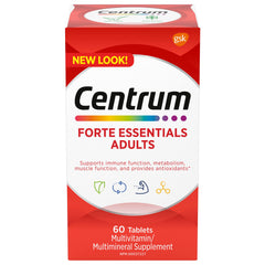 Centrum Adult Forte Essentials Mulitvitamins/Minerals Supplement for Men & Women, 60 Tablets (Packaging May Vary)