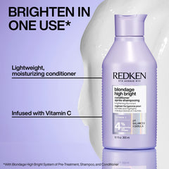 Redken Blondage High Bright Conditioner, Brightens and Lightens Color-Treated and Natural Blonde Hair Instantly, Infused with Vitamin C,300 ml.