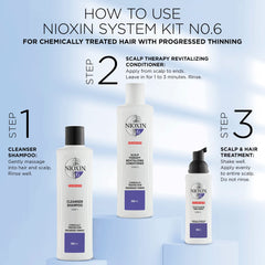 Nioxin System 6 Scalp Cleansing Shampoo with Peppermint Oil, For Bleached & Chemically Treated Hair with Progressed Thinning, 10.1 fl oz