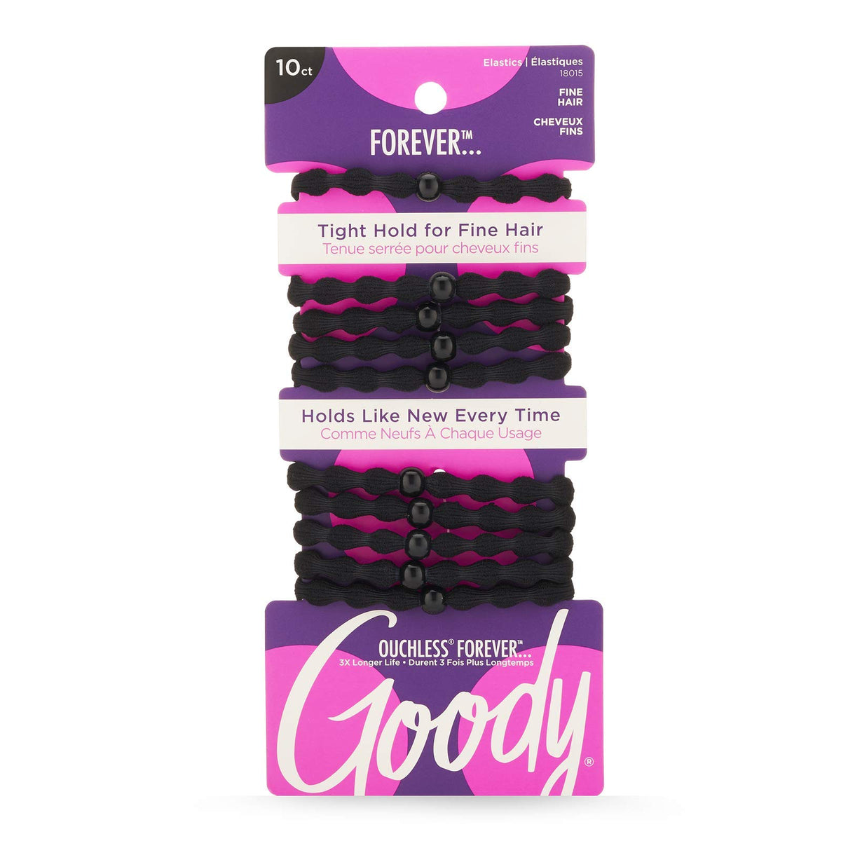 Goody Forever Ouchless Elastic Fine Hair Tie - 10 Count, Black - 4MM for Fine Hair - Hair Accessories for Women and Girls - Perfect for Long Lasting Braids, Ponytails and More