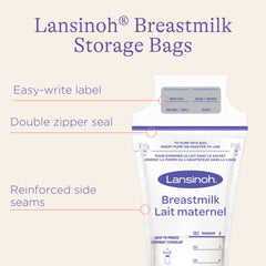 Lansinoh Breastmilk Storage Bags, 50 Count, 6 Ounce, Easy to Use Milk Storage Bags for Breastfeeding, Presterilized, Hygienically Doubled-Sealed, for Refrigeration and Freezing