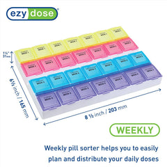 EZY DOSE EZY Dose monthly (28-Day) Pill Organizer, vitamin and Medicine Box, Large Compartments, Colored lids, 1 Count