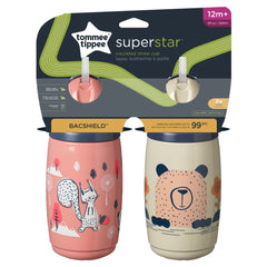 Tommee Tippee Superstar Straw Insulated Sippy Cup for Toddlers, INTELLIVALVE 100% Leak-Proof & Shake-Proof | BACSHIELD Antimicrobial Technology (9oz, 12+ Months, 2 Count)