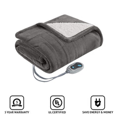 Beautyrest Reversible Faux Sherpa to Fleece Electric Wrap Poncho Blanket Shawl Wearable, Auto Shut Off, Virtually Zero EMF, Multi Heat Setting, UL Certified, Machine Washable, Grey 50" x 64"