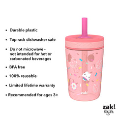 Zak Designs DreamWorks Gabby's Dollhouse Kelso Toddler Cups for Travel or at Home, 15oz 2-Pack Durable Plastic Sippy Cups with Leak-Proof Design is Perfect for Kids (Cakey Cat, Mercat)