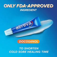 Abreva Only FDA Approved Cold Sore Treatment/Fever Blister Medicine to Shorten the Duration of Healing Time, Docosanol 10% Cream, Tube, 0.07 Ounces