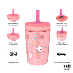 Zak Designs DreamWorks Gabby's Dollhouse Kelso Toddler Cups for Travel or at Home, 15oz 2-Pack Durable Plastic Sippy Cups with Leak-Proof Design is Perfect for Kids (Cakey Cat, Mercat)