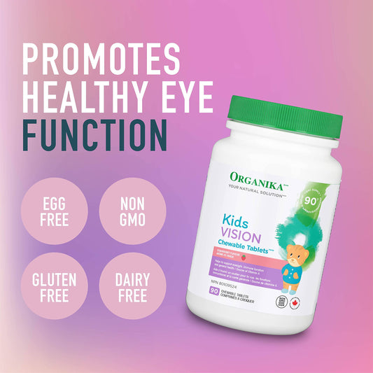 Organika Kids Vision Chewable Tablets Strawberry Flavour - Vitamin A, Beta-Carotene to Support Function and Development- 90tabs