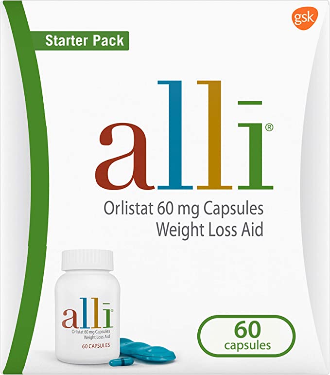 alli Diet Weight Loss Supplement Pills, Orlistat 60mg Capsules Starter Pack, Non prescription weight loss aid, 60 count