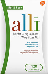 Alli Weight Loss Diet Pills, Orlistat 60 mg Capsules, Non Prescription Weight Loss Aid, 120 Count Refill Pack