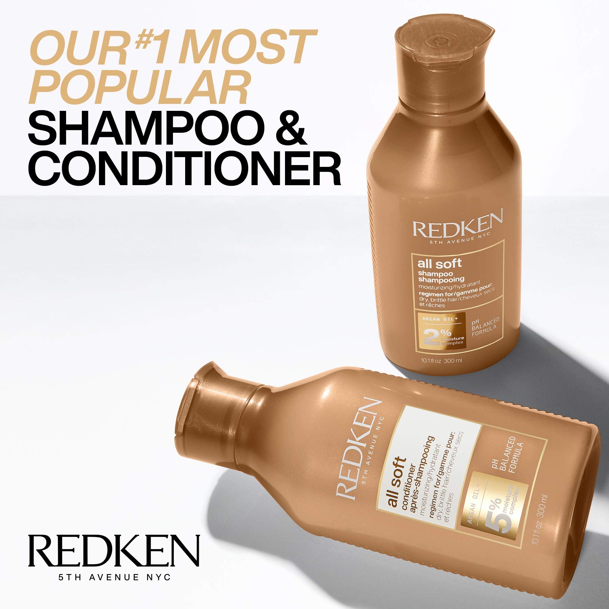 Redken Shampoo, All Soft Shampoo For Dry/Brittle Hair, Shampoo Provides Intense Softness and Shine, Nourishing Shampoo, For All Hair Types, With Argan Oil, 300 ML
