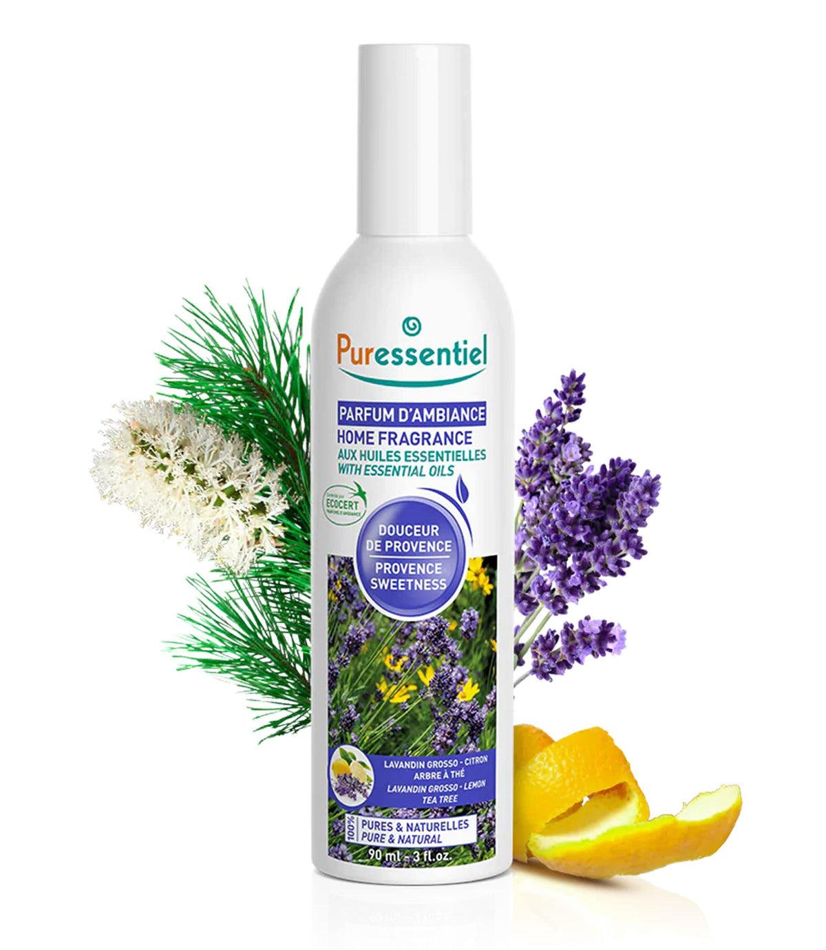 Puressentiel Home Fragrance with Essential Oils: Provence Sweetness - Contains Lavandin grosso, Lemon and Tea Tree oil - Delicate and evocative aroma - Essential Oils 100% pure & natural - 90ml