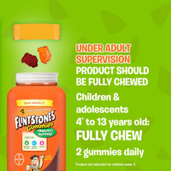 FLINTSTONES Kids Multivitamin Gummies Plus Immunity Support- Multivitamins for Kids, Kids Multivitamin Gummy With Zinc and Extra Vitamin C‡, Free of Artificial Sweeteners, Free of Aspartame, Free of Synthetic FD&C Dyes, 180 Gummies