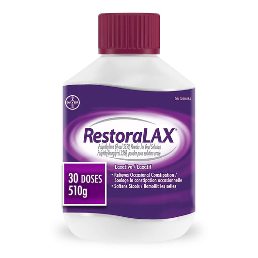 RestoraLAX Powder Laxative, Effective Relief, No Taste, No Grit, No Gas, No Bloating, No Cramps, No Sudden Urge, 30 Doses, 510 grams