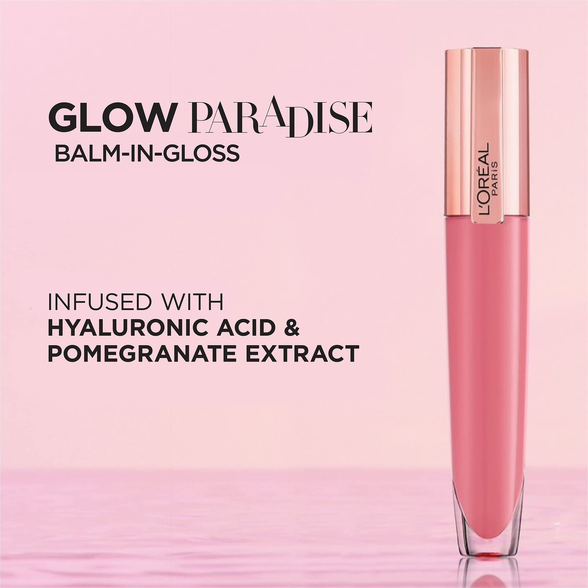 L'Oreal Paris Glow Paradise Balm-in-Gloss, Lip Balm, Non-Sticky Liquid Lip Balm with Pomegranate Extract & Hyaluronic Acid for Sensitive Lips, Dermatologist Tested, Angelic Daydream, 0.23 fl. oz.
