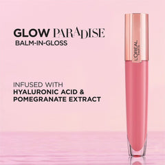 L'Oreal Paris Glow Paradise Balm-in-Gloss, Lip Balm, Non-Sticky Liquid Lip Balm with Pomegranate Extract & Hyaluronic Acid for Sensitive Lips, Dermatologist Tested, Angelic Daydream, 0.23 fl. oz.