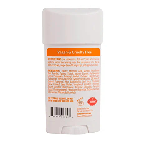 Lume Deodorant Cream Stick - Underarms and Private Parts - Aluminum-Free, Baking Soda-Free, Hypoallergenic, and Safe For Sensitive Skin - 2.2 Ounce (Clean Tangerine)
