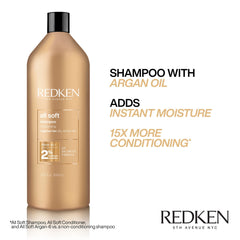 REDKEN Shampoo for Dry, Brittle Hair, Provides Intense Softness and Shine, With Argan Oil, All Soft, 1000 ml