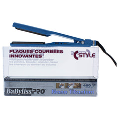 BaBylissPRO Nano-Titanium and Ceramic Curved Plates C-Style Flat Iron, Blue