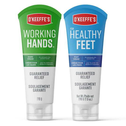 O'Keeffe's Hand and Feet Combination Pack, Includes Working Hands Hand Cream 7oz and Healthy Feet Foot Cream 7oz, Two 7oz/198g Tubes, (Pack of 2), 109095, White