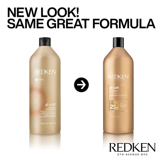 REDKEN Shampoo for Dry, Brittle Hair, Provides Intense Softness and Shine, With Argan Oil, All Soft, 1000 ml