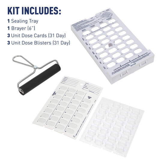 EZY DOSE Disposable (31-Day) Pill, Medicine, Vitamin Organizer Box, Monthly Planner, Kit Includes Cards, Tray, Blisters, Brayer, Various 1 Count (Pack of 1)