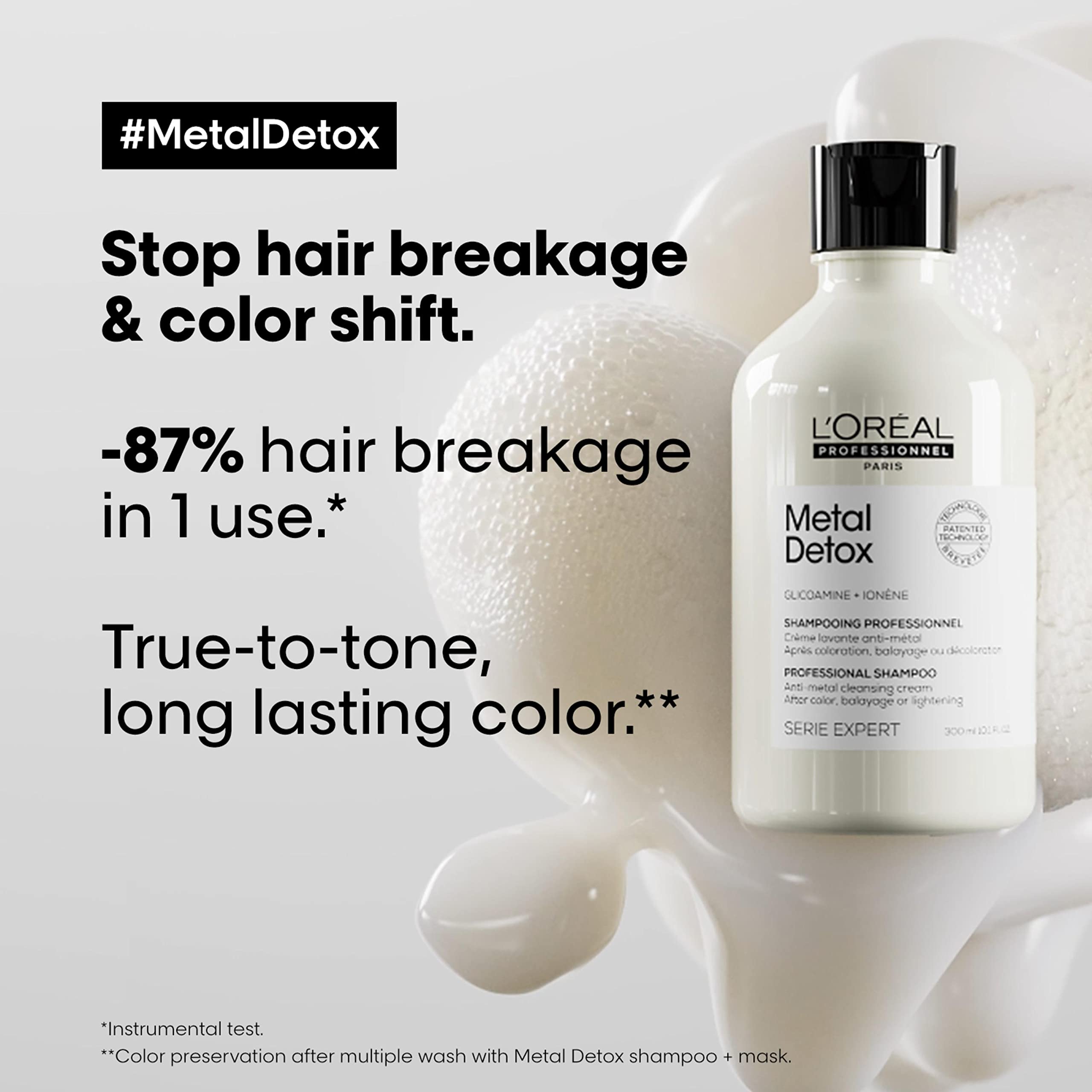 L’Oréal Professionnel Metal Detox Shampoo, Protects Color-Treated Hair From Damage and Breakage, For Smooth, Strong & Shiny Looking Hair, Rich & Creamy Texture, Serie Expert, 300 ml