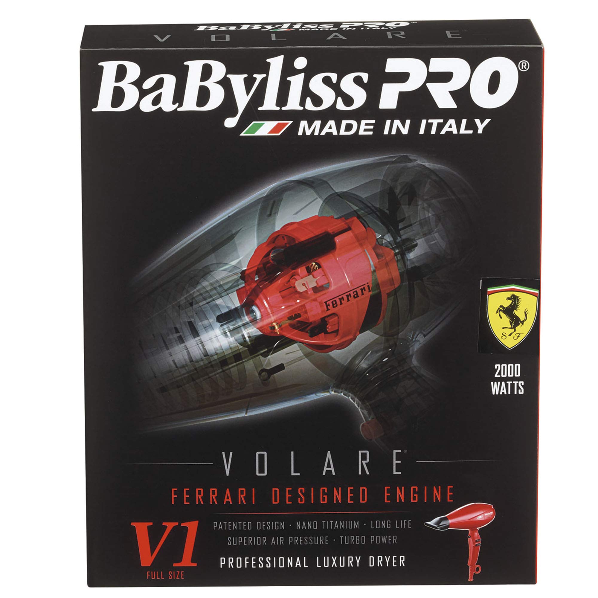 BaBylissPRO Ionic & Nano-Titanium Volare V1 Hairdryer with Ferrari Designed Engine- Red