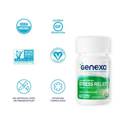 Genexa Stress Relief - 60 Tablets | Certified Organic & Non-GMO, Physician Formulated, Homeopathic | Stress & Fatigue Remedy