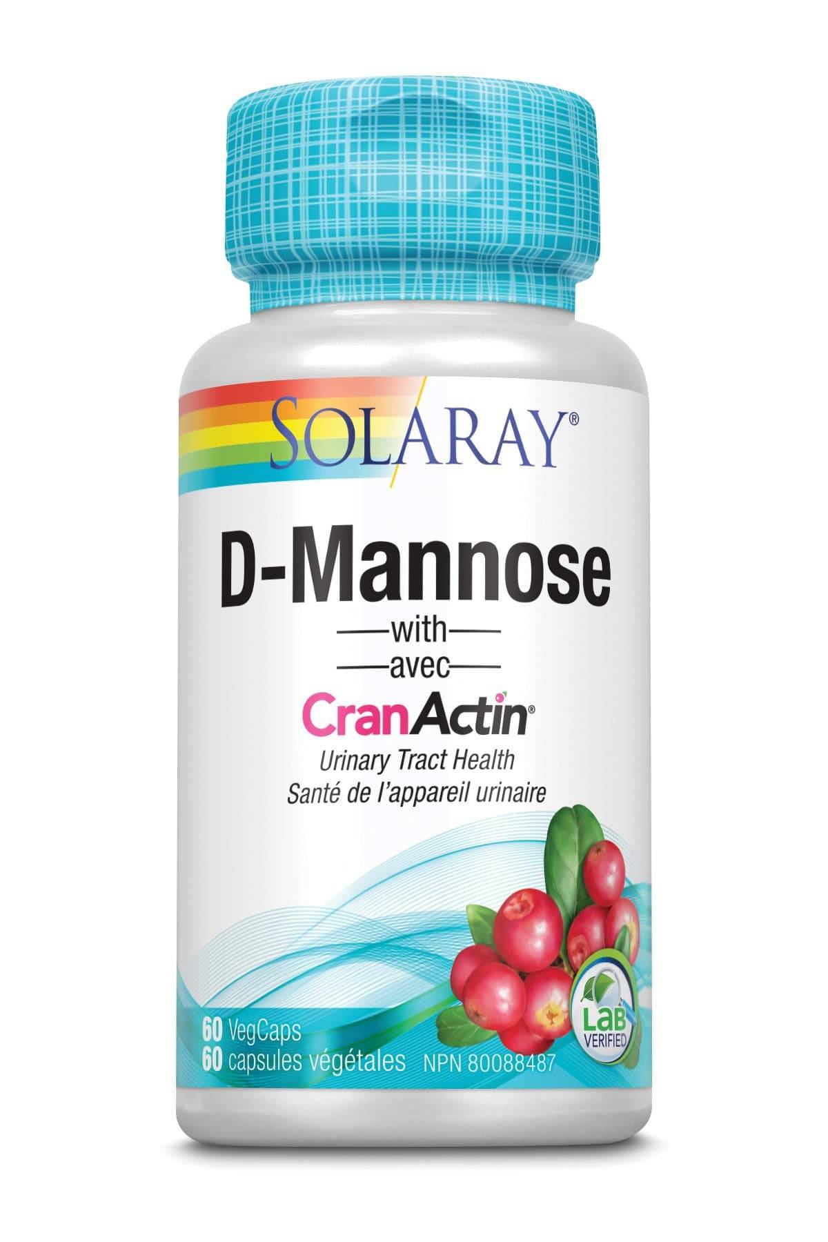 Solaray D-Mannose with CranActin Cranberry Extract 1000mg | For Normal, Healthy Urinary Tract Support | Non-GMO & Vegan | 60 VegCaps (Pack of 1)