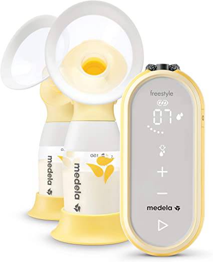 Medela Freestyle Flex Breast Pump, Closed System Quiet Handheld Portable Double Electric Breastpump, Mobile Connected Smart Pump with Touch Screen LED Display and USB Rechargeable Battery