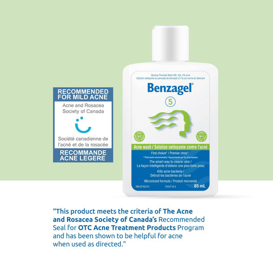 Benzagel 5% Benzoyl Peroxide Acne Wash, 85 Milliliters