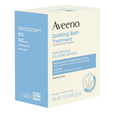 Aveeno Soothing Bath Treatment with 100% Natural Colloidal Oatmeal for Treatment & Relief of Dry, Itchy, Irritated Skin Due to Poison Ivy, Eczema, Sunburn, Rash, Insect Bites & Hives, 8 ct. ( Packaging May Vary )