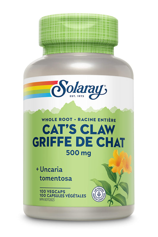 SOLARAY – Cat’s Claw Bark, 500mg | Immune System & Digestion | Uncaria Tomentosa, Whole Bark | Dietary Supplement | Vegan, Lab Verified | 100 Vegetarian Capsules