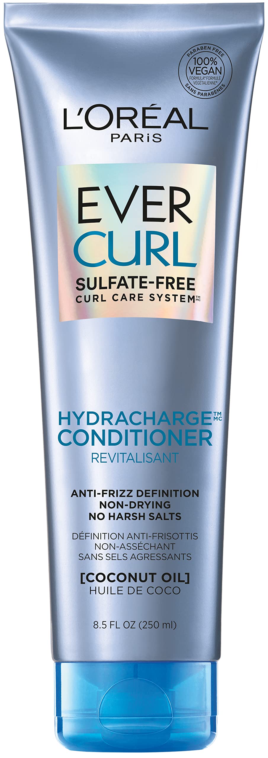 EverCurl Hydracharge Conditioner for Curly Hair. Vegan. Sulfate-free, paraben-free, silicone-free, free of harsh salts. With Coconut Oil., 250 ml (Pack of 1)
