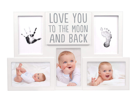 Pearhead Love You to The Moon & Back Babyprints Photo Collage Frame, Baby Shower, Baby Gifts, White