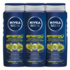 NIVEA MEN Energy Body Wash | 3-in-1 Men Shower Gel (Body, Face & Hair), 3x500mL