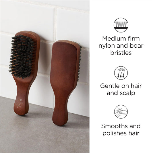 Diane Medium Firmness Reinforced Boar Bristle, Short Handle Style Wave Mens Hair Brush, Brown