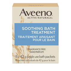 Aveeno Soothing Bath Treatment with 100% Natural Colloidal Oatmeal for Treatment & Relief of Dry, Itchy, Irritated Skin Due to Poison Ivy, Eczema, Sunburn, Rash, Insect Bites & Hives, 8 ct. ( Packaging May Vary )