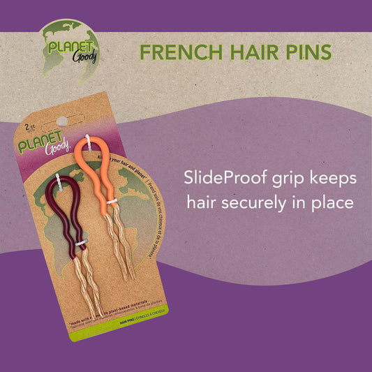 GOODY Planet French Hair Pins - 2 Pack, Orange & Maroon - Made from Eco-Friendly Bamboo Fabric that is Soft and Strong - for All Hair Types - Pain-Free Hair Accessories for Women and Girls